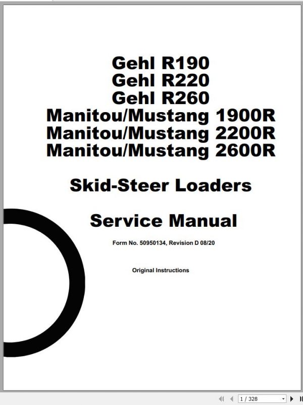 Gehl Skid Steer Loader R190 R220 R260 1900R 2200R 2600R Service Manual 50950134 2020 1
