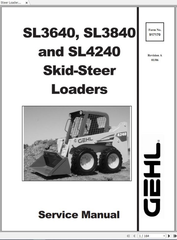 Gehl Skid Steer Loader SL3640 SL3840 SL4240 Service Manual 917170 2006 1
