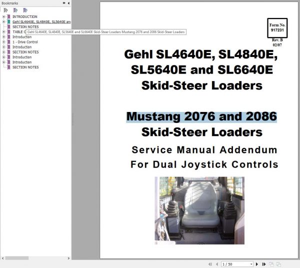 Gehl Skid Steer Loader SL4640E SL4840E SL5640E SL6640E Service Manual 917231 02 1