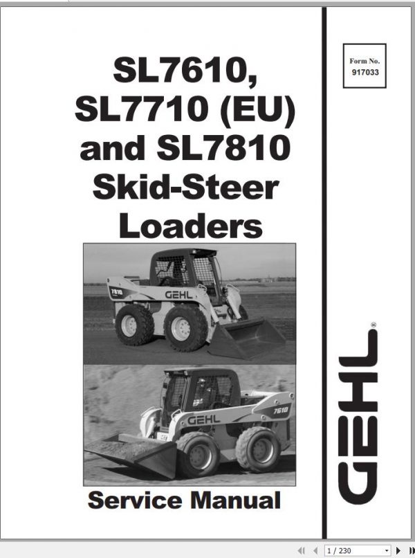 Gehl Skid Steer Loader SL7610 SL7710 EU SL7810 Service Manual 917033 1