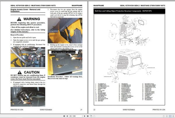 Gehl Skid Steer Loader V270 Gen2 V330 Gen2 2700V 3300V NXT2 Service Manual 50950192 2020 2