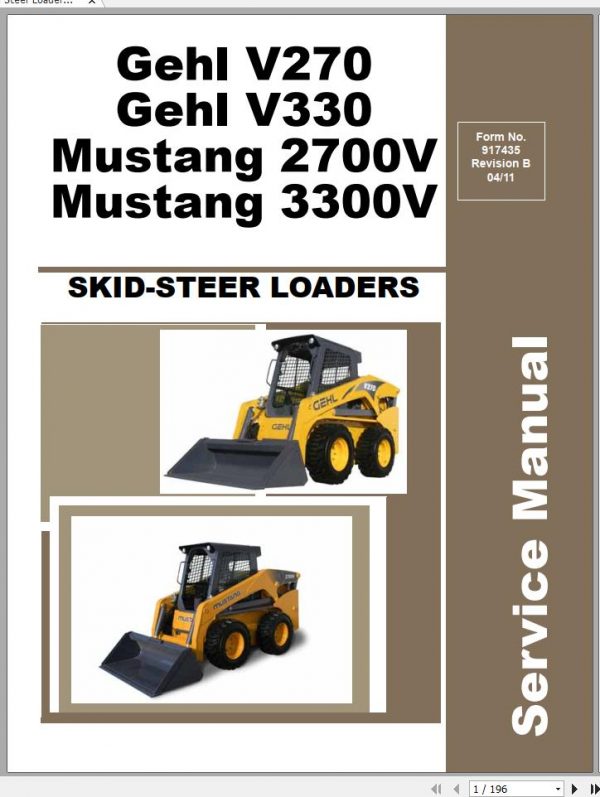 Gehl Skid Steer Loader V270 V330 2700V 3300V Service Manual 917435B 04 1
