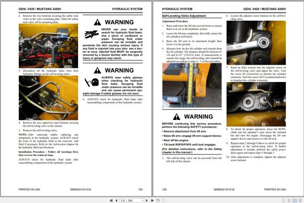 Gehl Skid Steer Loader V420 Mustang 4200V Service Manual 50950421 12 2