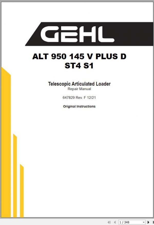 Gehl Telescopic Articulated Loader ALT 950 145 V PLUS D ST4 S1 Repair Manual 647829EN 12 1
