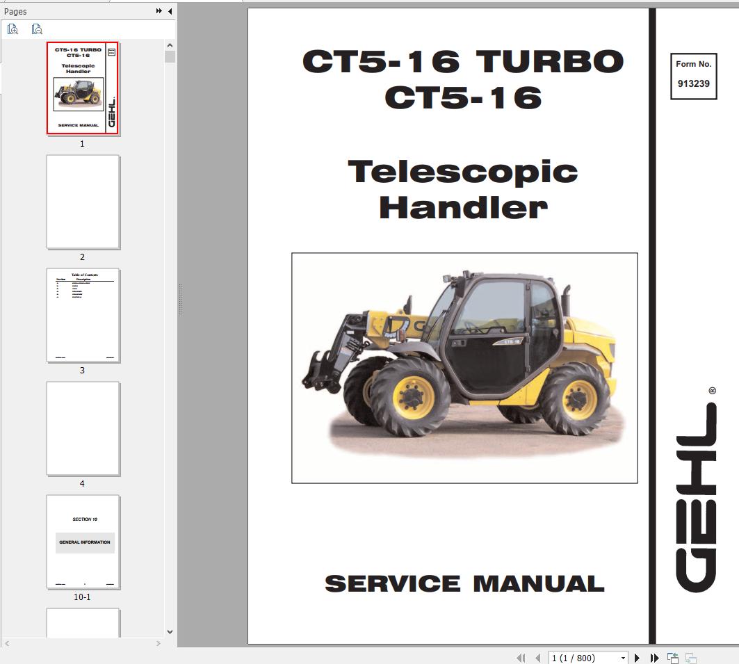 Gehl Telescopic Handler CT5 16 Service Manual 913239 2005 1