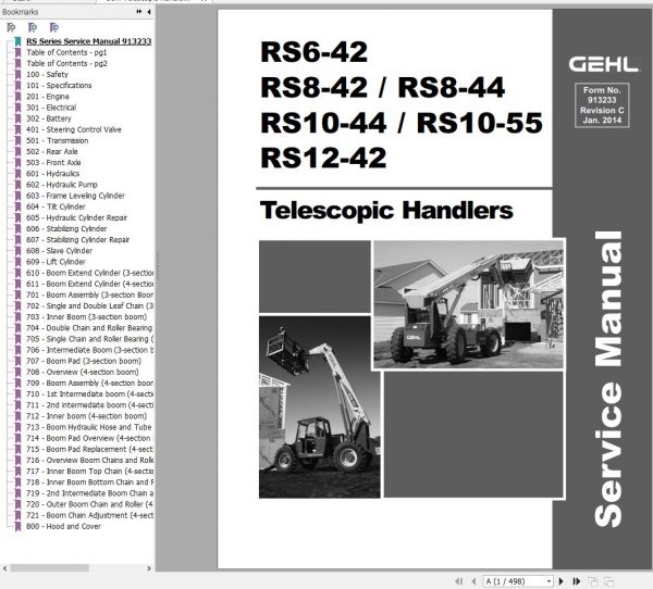 Gehl Telescopic Handler RS6 42 RS8 42 RS8 44 RS10 44 RS10 55 RS12 42 Service Manual 913233 01 1