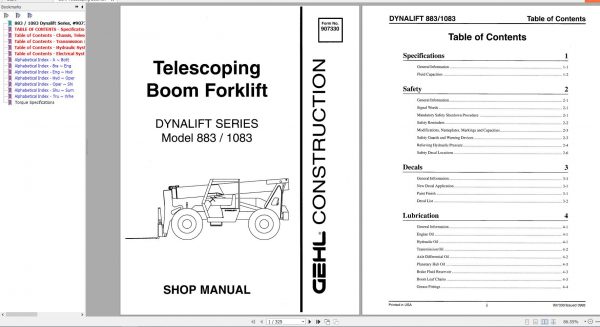 Gehl Telescoping Boom Forklift 883 1083 Shop Manual 907330
