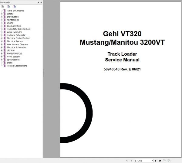 Gehl Track Loader VT320 3200VT Service Manual 50940548 06 1