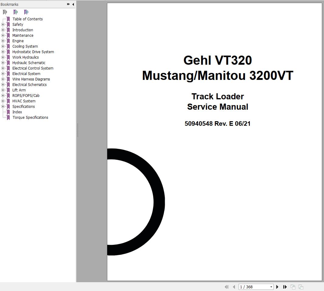 Gehl Track Loader VT320 3200VT Service Manual 50940548 06 1