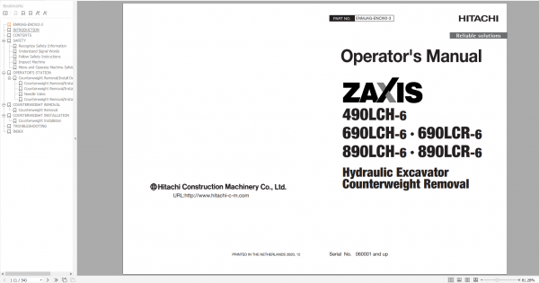 Hitachi Hydraulic Excavator ZX Series 2022 PDF Technical Manual Part Catalog Workshop Manual Circuit Diagram DVD 7