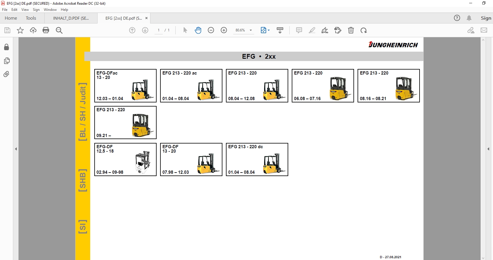 JUNGHEINRICH JETI ForkLift SH v4.36 DE Updated DE01 DE09 05.2022 Service Information 2
