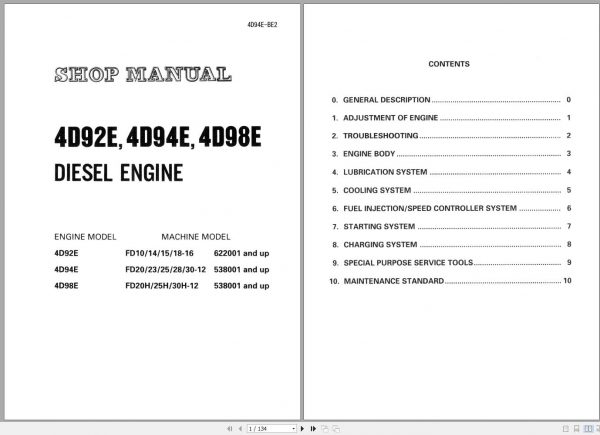 Komatsu Dielsel Engine 4D94E 538001 up Shop Manual 4D94E BE2 1