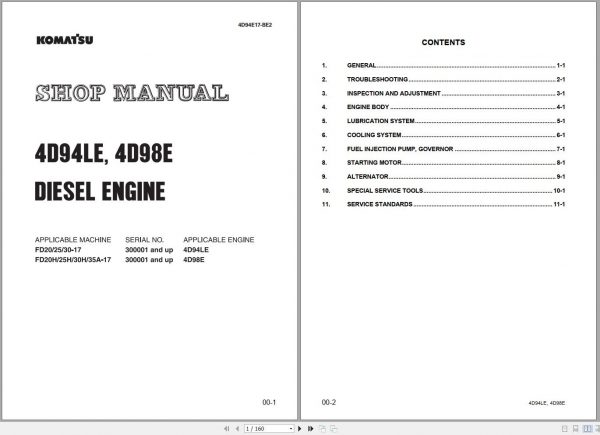Komatsu Dielsel Engine 4D98E 300001 up Shop Manual 4D94E17 BE2 1