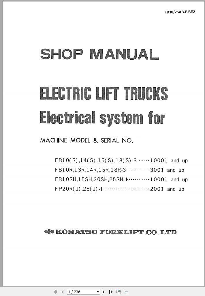 Komatsu Electric Lift Trucks FB10S 3 10001 up Electrical System Shop Manual FB10 25AB E BE2 1