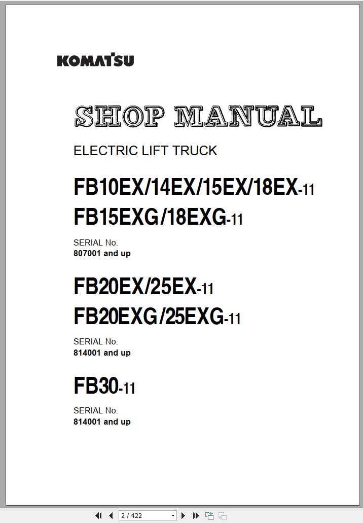 Komatsu Electric Reach Truck FB15EXG 11 807001 up Shop Manual BBB11E1 02 1