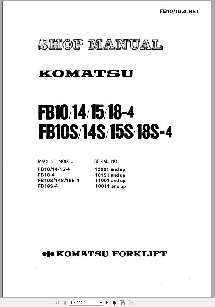 Komatsu Forklift FB10 4 12001 up Shop Manual FB10 18 1