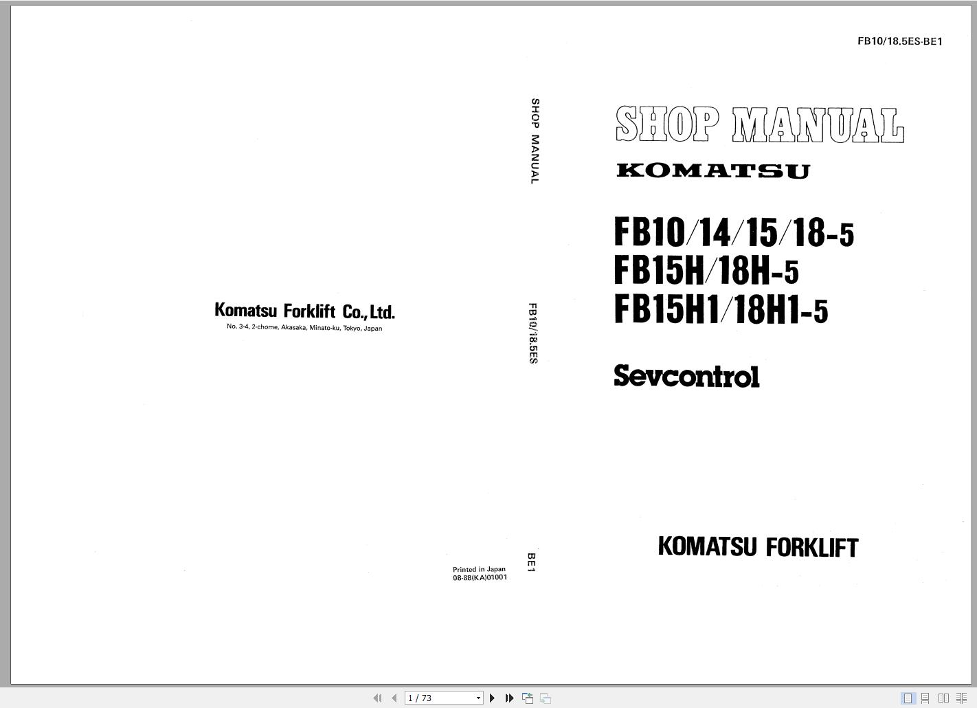 Komatsu Forklift FB10 5 Shop Manual FB10 18 1
