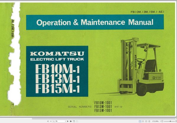 Komatsu Forklift FB10M 1 FB13M 1 FB15M 1 1001 up Operation Maintenance Manual FB10M13M15M 1
