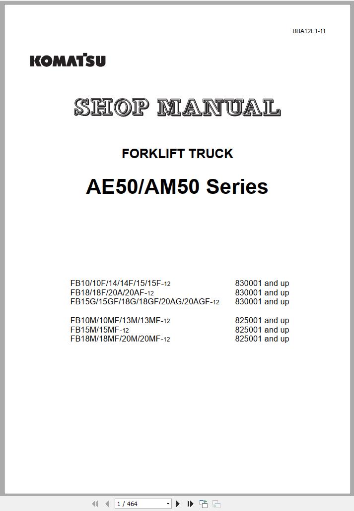 Komatsu Forklift FB10M 12 825001 up Shop Manual BBA12E1 11 1
