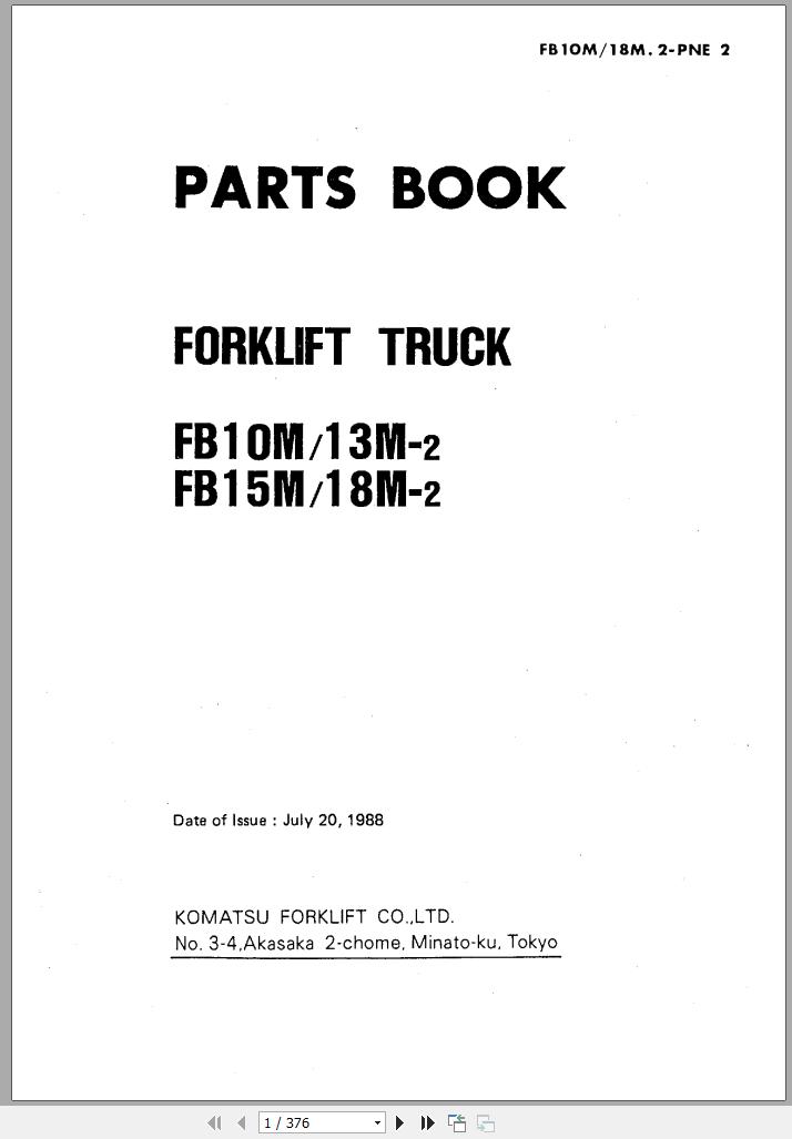 Komatsu Forklift FB10M 2 2041 up Parts Book FB10M 18M 2 PNE2 1