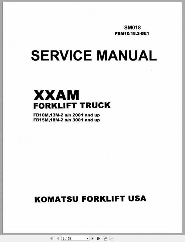 Komatsu Forklift FB10M 2 FB13M 2 FB15M 2 FB18M 2 2001 3001 up Chassis Service Manual SM018 1