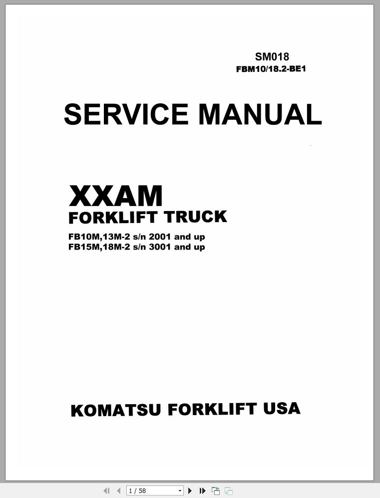 Komatsu Forklift FB10M 2 FB13M 2 FB15M 2 FB18M 2 2001 3001 up Chassis Service Manual SM018 1