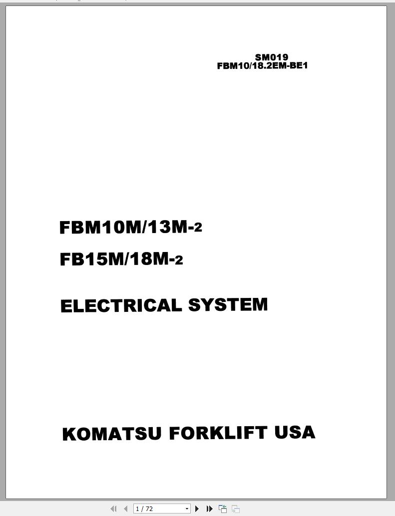 Komatsu Forklift FB10M 2 FB13M 2 FB15M 2 FB18M 2 2001 3001 up Electrical System Service Manual SM019 1
