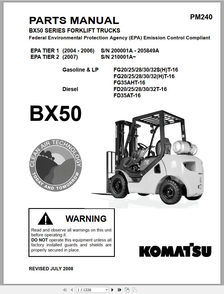Komatsu Forklift Truck BX50 Series Parts Manual 07 2008 PM240 1