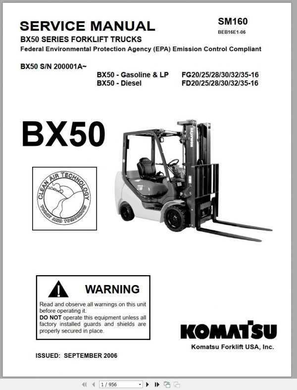 Komatsu Forklift Truck BX50 Series Service Manual 09 2006 SM160 1