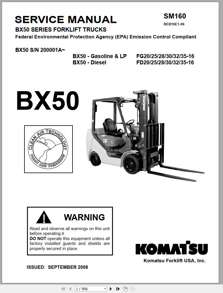 Komatsu Forklift Truck BX50 Series Service Manual 09 2006 SM160 1