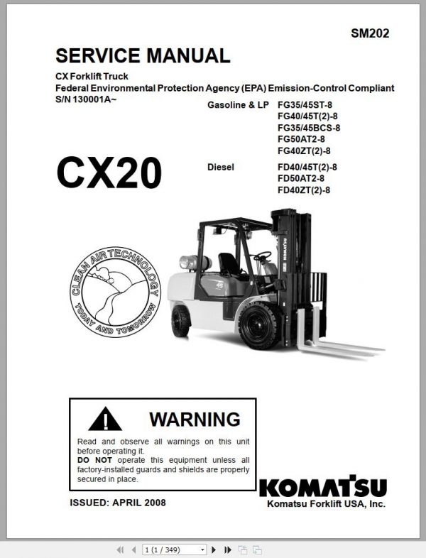 Komatsu Forklift Truck CX20 Series 130001A up Service Manual 04 2008 SM202 1