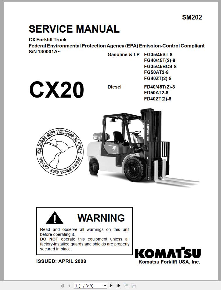 Komatsu Forklift Truck CX20 Series 130001A up Service Manual 04 2008 SM202 1