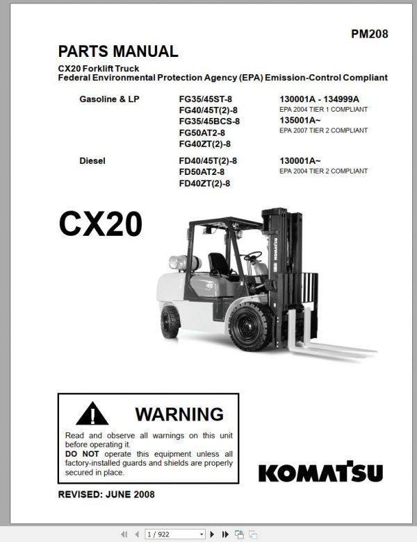 Komatsu Forklift Truck CX20 Series Parts Manual 06 2008 PM208 1