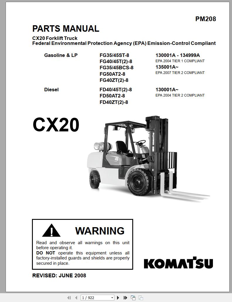 Komatsu Forklift Truck CX20 Series Parts Manual 06 2008 PM208 1