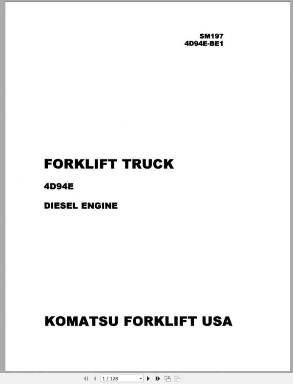 Komatsu Forklift Truck Diesel Engine KFI 4D94E Shop Manual SM197 4D94E BE1 1