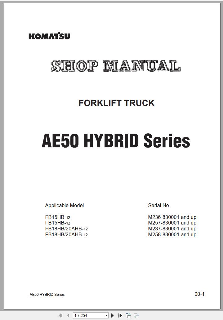 Komatsu Forklift Truck FB15HB 12 AE50 Hybird Series M236 830001 up Shop Manual BHA12E1 05 1