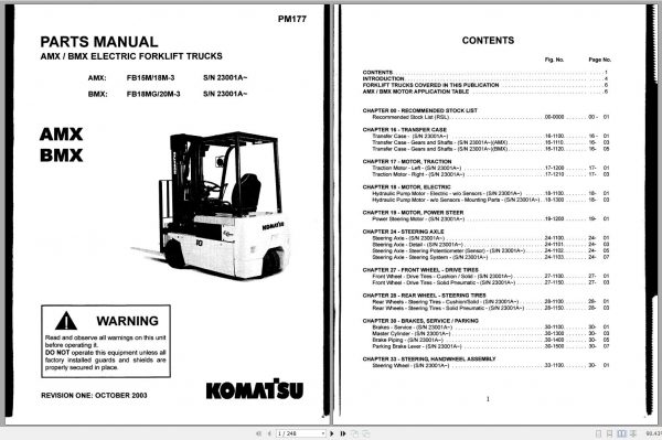 Komatsu Forklift Truck FB15M 3 23001A up Parts Manual PM177 1