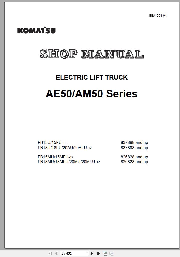 Komatsu Forklift Truck FB15MU 12 826828 up Shop Manual BBA12C1 04 1