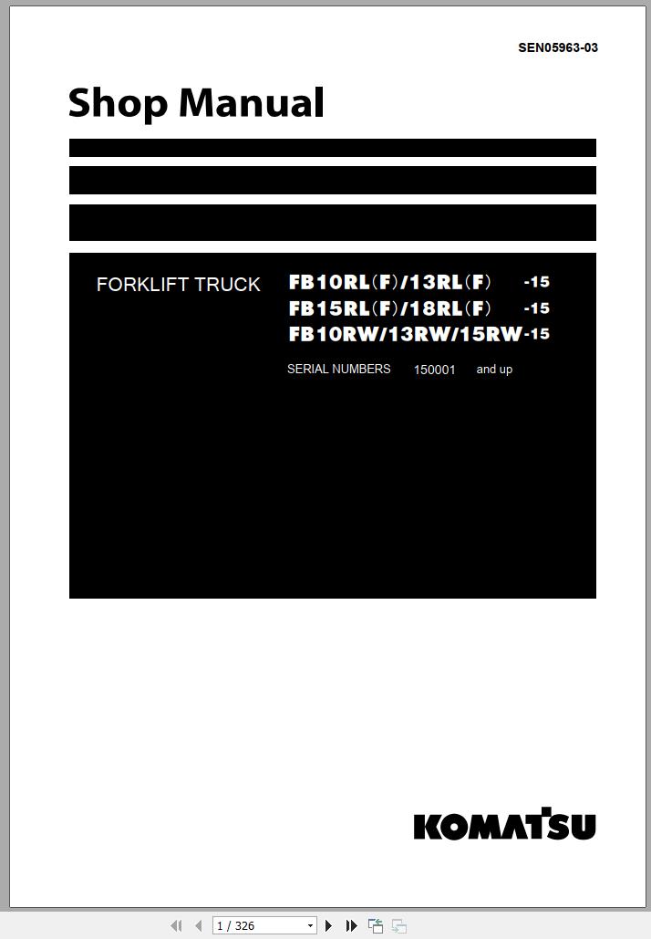 Komatsu Forklift Truck FB15RW 15 150001 up Shop Manual SEN05963 03 1
