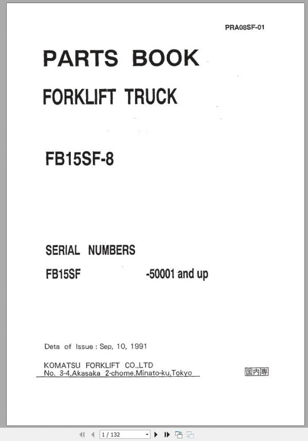 Komatsu Forklift Truck FB15SF 8 50001 up Shop Manual PRA08SF 01 1
