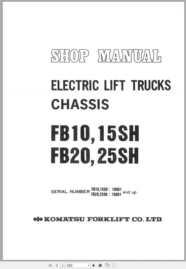 Komatsu Forklift Truck FB15SH 1 10001 up Shop Manual FB10 25SH C BE1 1