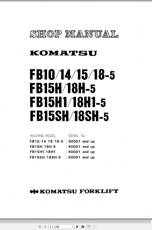 Komatsu Forklift Truck FB15SH 5 50001 up Shop Manual FB10 18 1