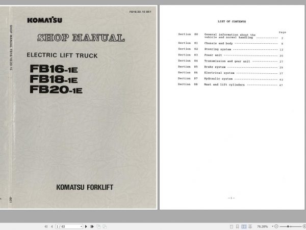 Komatsu Forklift Truck FB16 1E Shop Manual FB16 20 1