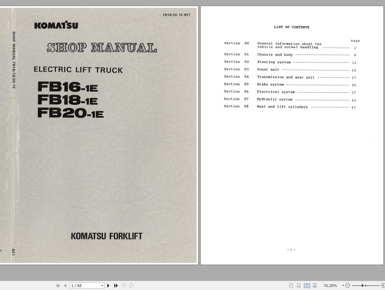 Komatsu Forklift Truck FB16 1E Shop Manual FB16 20 1