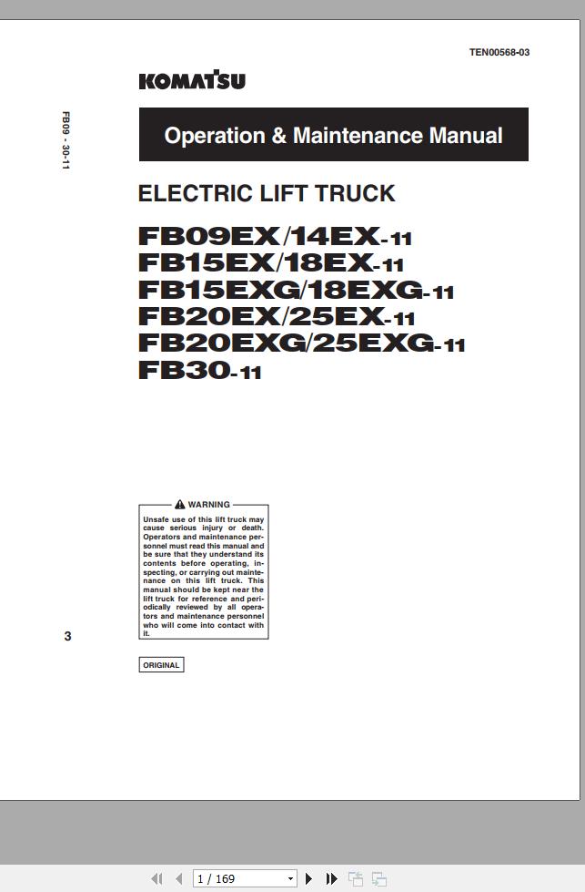 Komatsu Forklift Truck FB18EXG 11 M192 807001 up Operation Maintenance Manual TEN00568 03 1