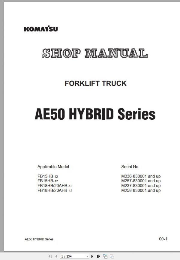 Komatsu Forklift Truck FB18HB 12 40001 up Shop Manual M237 830001 up 1