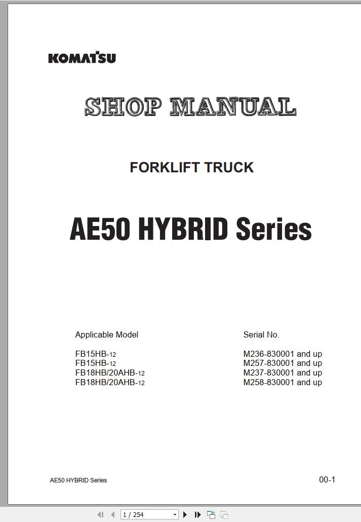 Komatsu Forklift Truck FB18HB 12 40001 up Shop Manual M237 830001 up 1