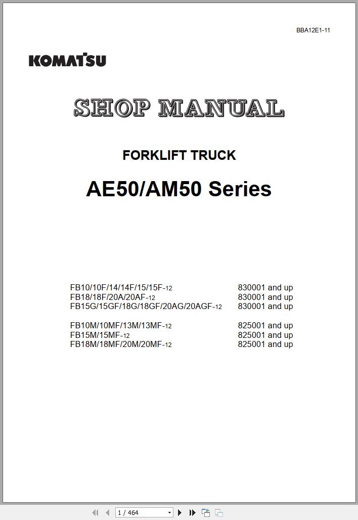 Komatsu Forklift Truck FB18MF 12 825001 up Shop Manual BBA12E1 11a 1