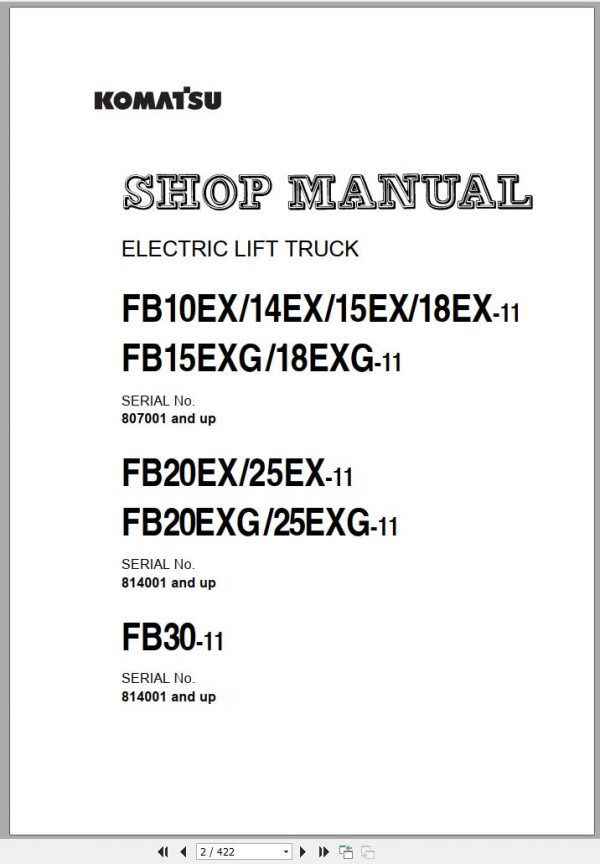 Komatsu Forklift Truck FB20EXG 11 814001 up Shop Manual BBB11E1 02 1