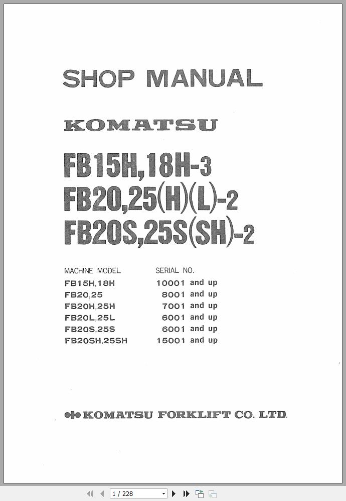 Komatsu Forklift Truck FB20H 2 7001 up Shop Manual FB15H 25SH 1
